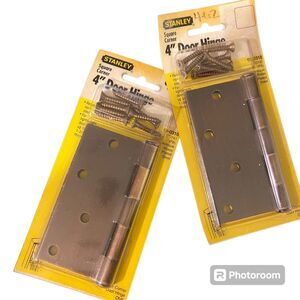 Pair Stanley 4” Antique Brass Plated Steel Door Hinges Sealed Screws Sq Corners